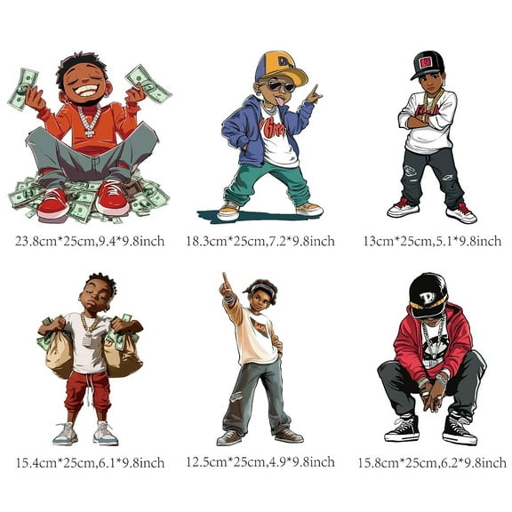 1set 6pcs 6 styles Plastic Heat Transfer Film Logo Stickers set for T-Shirt Bags Hats Jackets Human 250x125~238mm 1pc/style