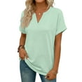 thumbnail image 4 of Garbnen Short Sleeve Shirts for Women Green Spring Summer V Neck T Shirts for Women Vacation Loose Trendy Women's Pullover Tops, 4 of 5