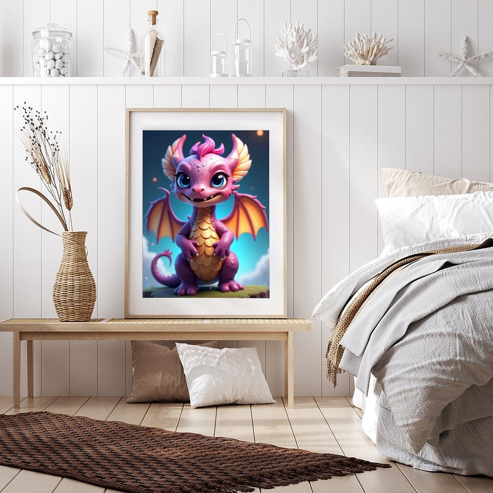 Diamond Art Kits for Adults - Cute Dragon Purple Print No.68 5D Frameless Dimond Painting Kit for Adults Beginner, Round Diamond Kits for Home Wall Decor, Gift for Women