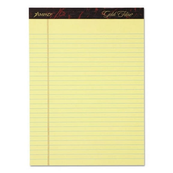 Gold Fibre Writing Pads, Wide/legal Rule, 50 Canary-Yellow 8.5 X 11.75 Sheets, 4/pack | Bundle of 2 Packs