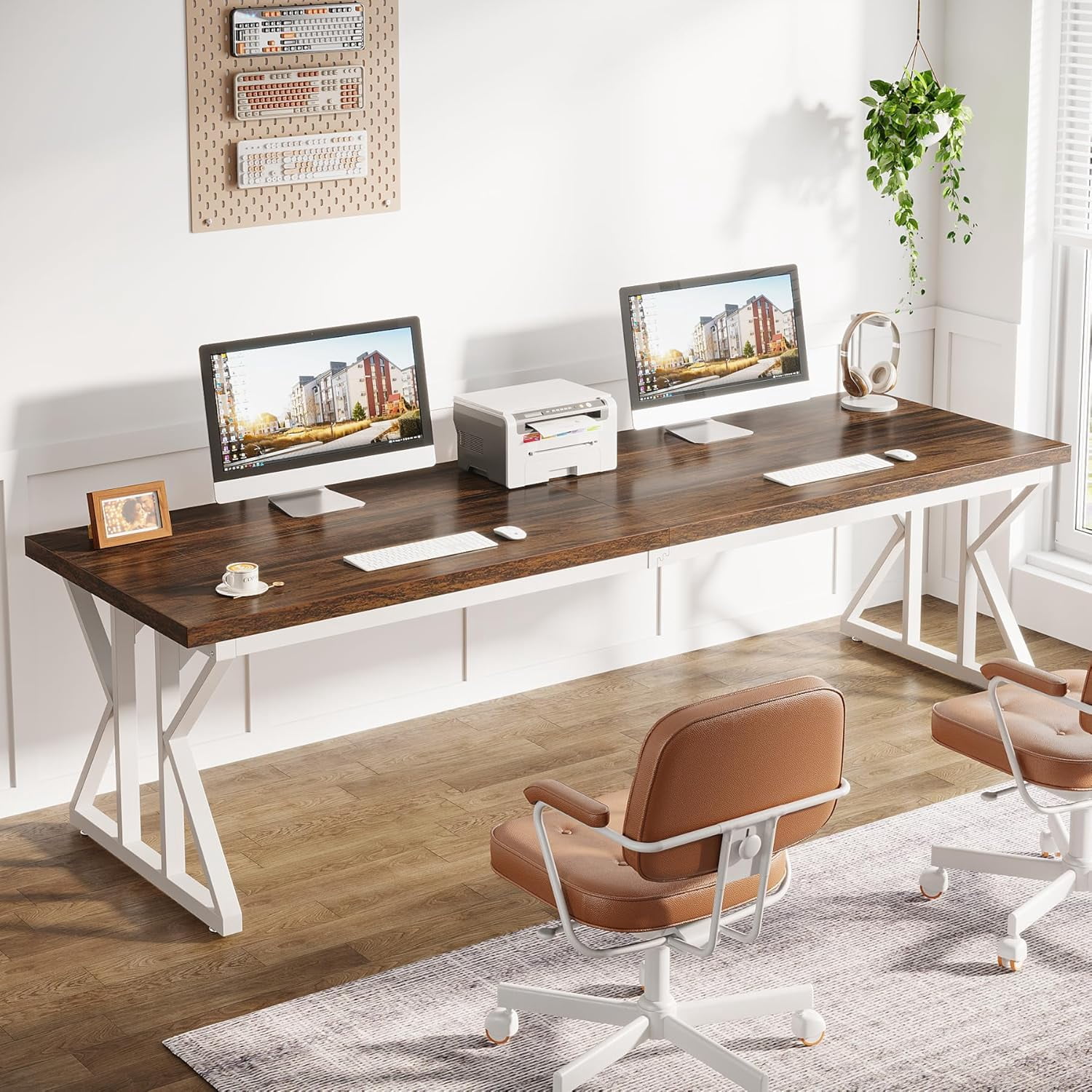 Tribesigns 78.7 Inches Long Computer Desk, Two Person Desk Large Executive Office Desk, Double Desk Study Writing Table for Home Office (Brown)