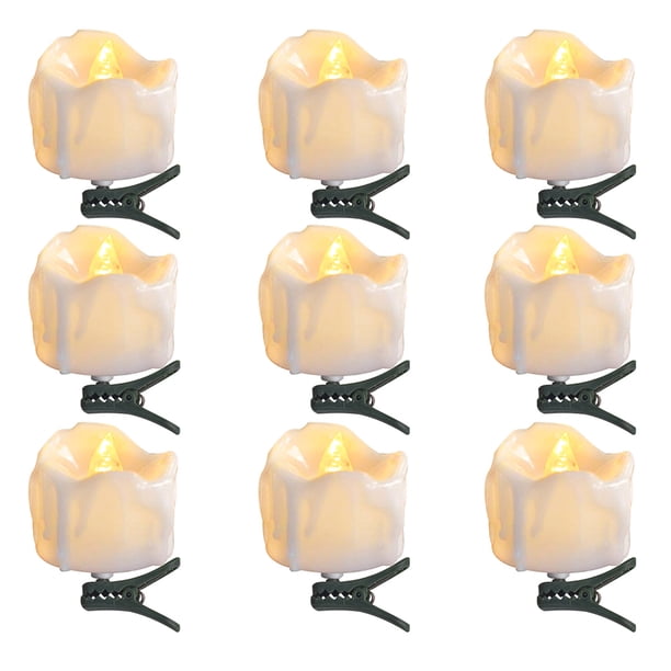 GOOHOCHY 9 Piezas Lámparas Decorativas con Clip para Velas, Adornos LED para Árbol de Navidad (Blanco)