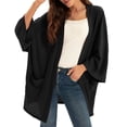 thumbnail image 2 of Grace Karin Women's Open Front Cardigan Oversized Waffle Knit Long Batwing Sleeve Sweaters with Pockets,Black, 2 of 6
