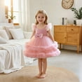 thumbnail image 2 of Vividxx Girls Dress Girls Party Dress With Bow Tiered Skirt Flutter Sleeves Formal Occasion Performance Tutu Gown 2-3 Years, 2 of 9