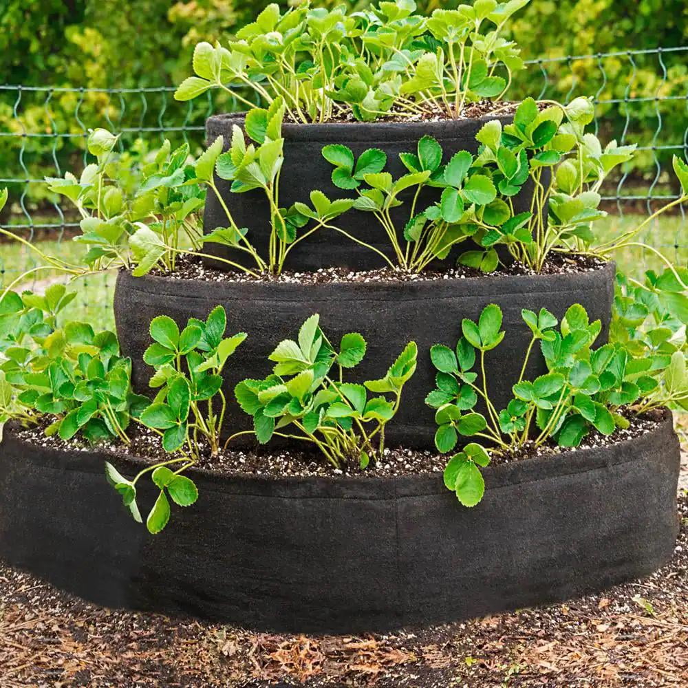 Gardens Alive! Geo-Textile Grow Tub 3-Tiered Strawberry Planter - Hold 25+ Plants - 24 In tall x 36 In Diameter