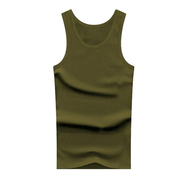 Charmgo Tank Tops Men, Men's High Elastic Cotton Youth Slim Fit Summer Autumn Middle and Old Age Undershirts Cotton Sling Sleeveless Shirts for Men, Plain Tshirts for Men, Vest for Men Army Green L