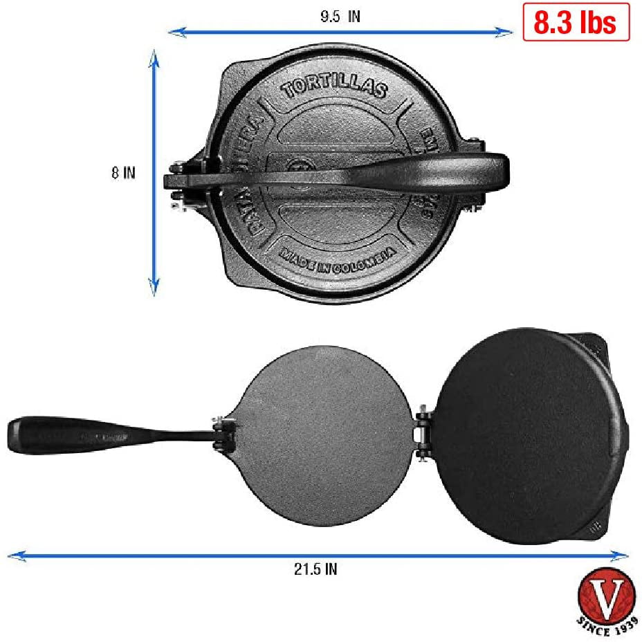 Black Victoria TOR-003 Cast Iron Tortilla Press 8in Renewed 