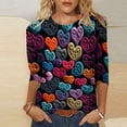 thumbnail image 2 of KIHOUT Hauts de Mode pour Femmes T-shirt Imprimé Saint-Valentin Manches 3/4 Blouse Col Rond Hauts Décontractés, 2 of 5
