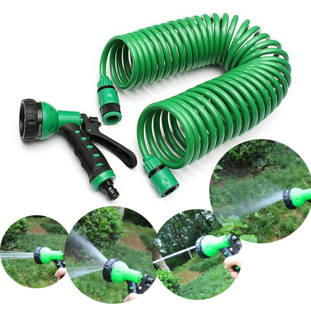 49ft EVA Coiled Garden Hose, Multiple Function Nozzle, 7