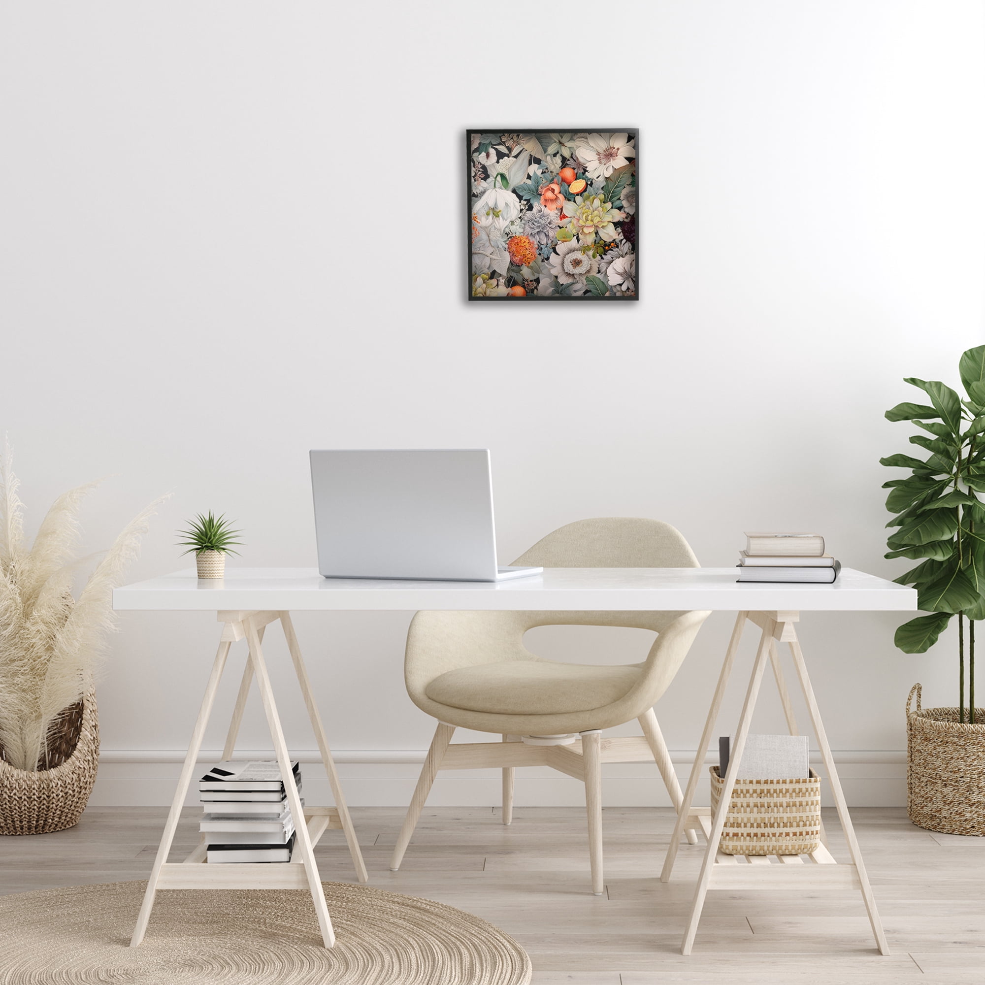 Stupell Industries Grey Mixed Florals Botanical & Floral Painting Black Framed Art Print Wall Art, 17 x 17