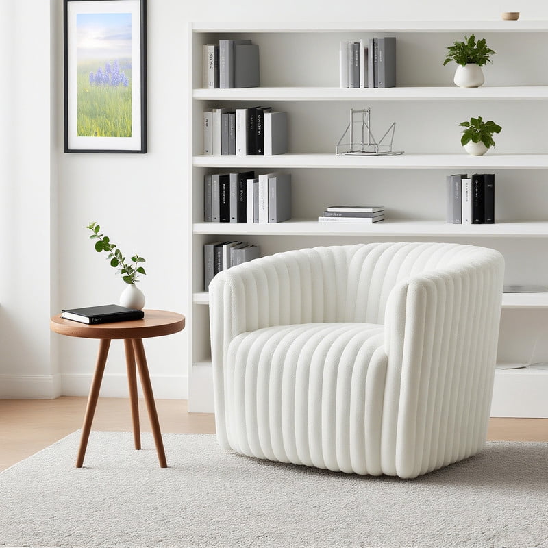 Gianna Swivel Accent Chair, Reclining Velvet Barrel Chair，White