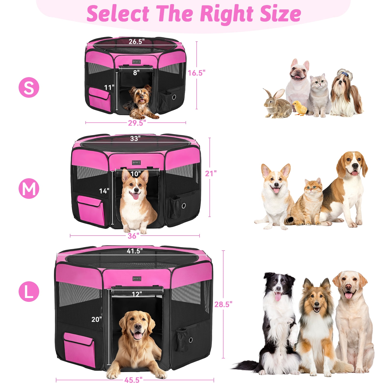 PETSFIT Portable Dog Playpen,36" Dog Play Pen Indoors with Removable Waterproof Mat & Zippered Roof | RV, Camping, Travel Dog Pen | Whelping & Cat Observation Space