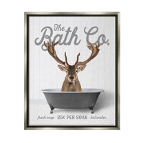 Stupell Industries Elk in Bathtub Animals & Insects Painting Gray Floater Framed Art Print Wall Art, 17 x 21