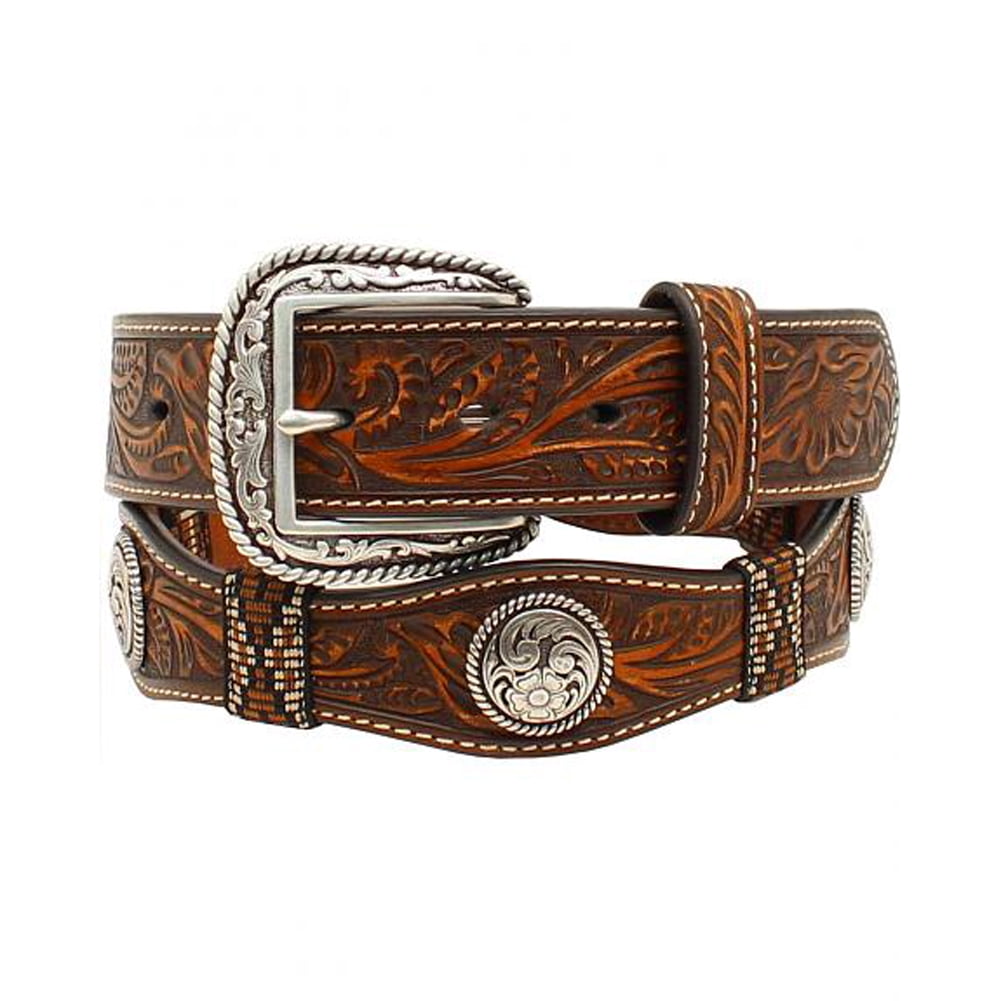 Ariat Men's 1/2'' Scalloped Floral Embossed Ribbon Concho Belt Brown 36 ...