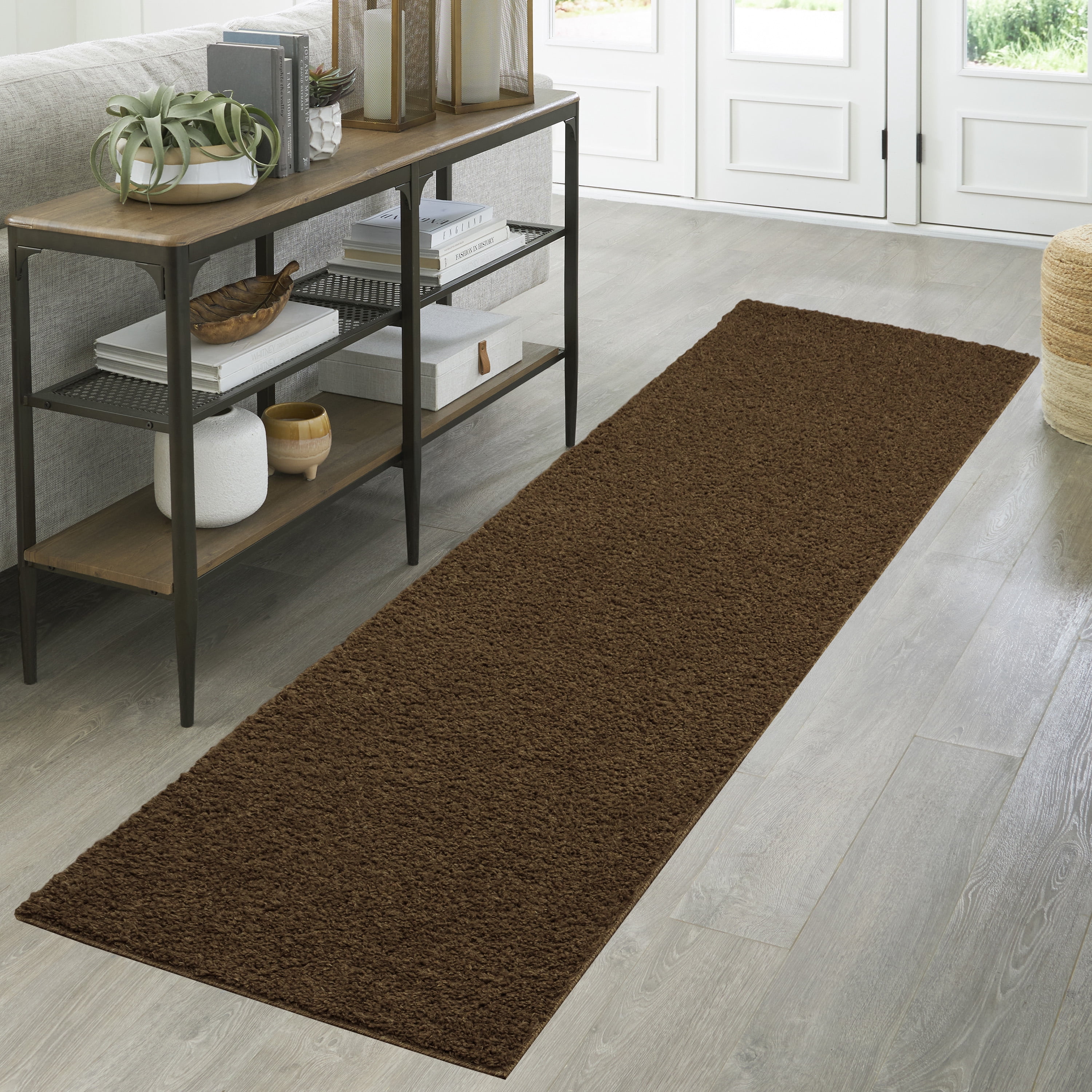 Mainstays Traditional Solid Shag Indoor Runner Rug, Brown Suede, 2 ft 6 in x 8 ft