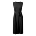 thumbnail image 4 of Vestido largo con cinturón, cuello redondo y manga larga, poliéster y spandex, estilo informal y elegante, tallas S-XXXL, 4 of 5