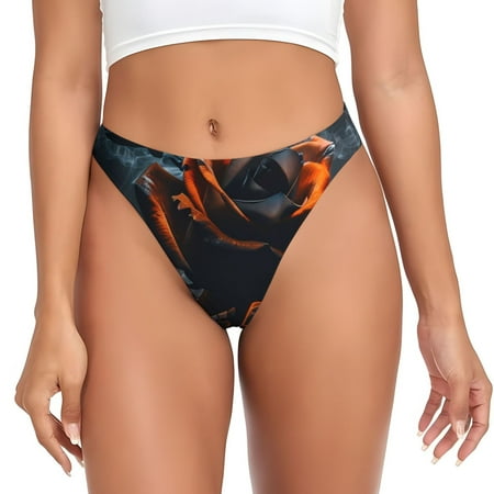 Rateoe Blue and Red Roses Artwork Pattern Seamless Women Underwear Thongs No Show Ladies Thong No Line Breathable Comfortable Panties Undies for Women-4X-Large