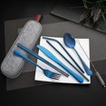 thumbnail image 5 of CHAO Utensilios portátiles de 7 piezas, juego de cubiertos de viaje para acampar, que incluye cuchillo, tenedor, cuchara, palillos, cepillo de limpieza, pajitas, estuche portátil, plano de acero inoxi, 5 of 5