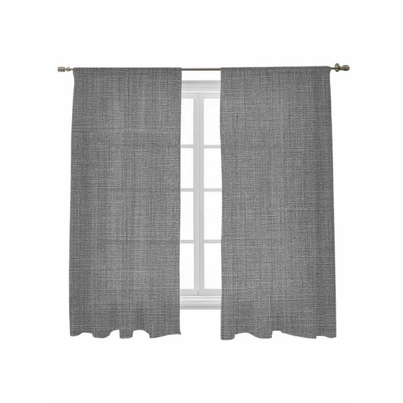 Dark Grey Linen Sheer Curtains 63 Inch Long 2 Panels, Farmhouse Pure Color Country Farm Light Filtering Rod Pocket Semi Sheer Curtains, Sheer Voile Drapes for Living Room Bedroom, 52"x63"
