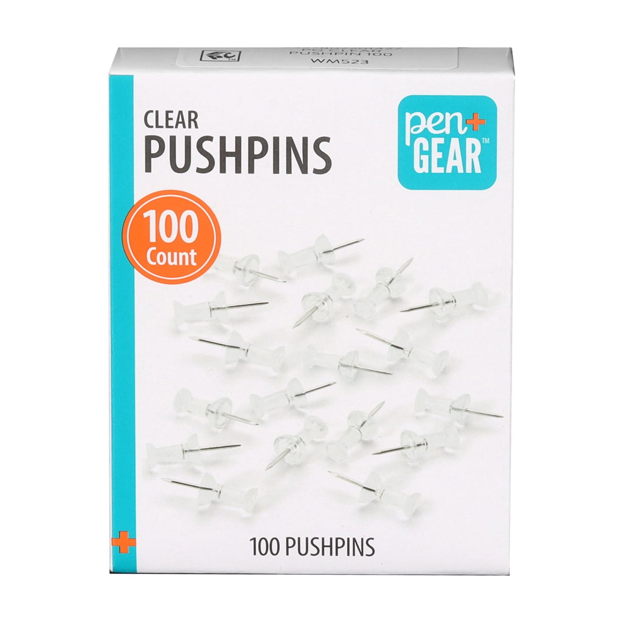 (3 pack) Pen+Gear Push Pins in Clamshell, Clear Plastic Head, Steel Point, 100 Count.