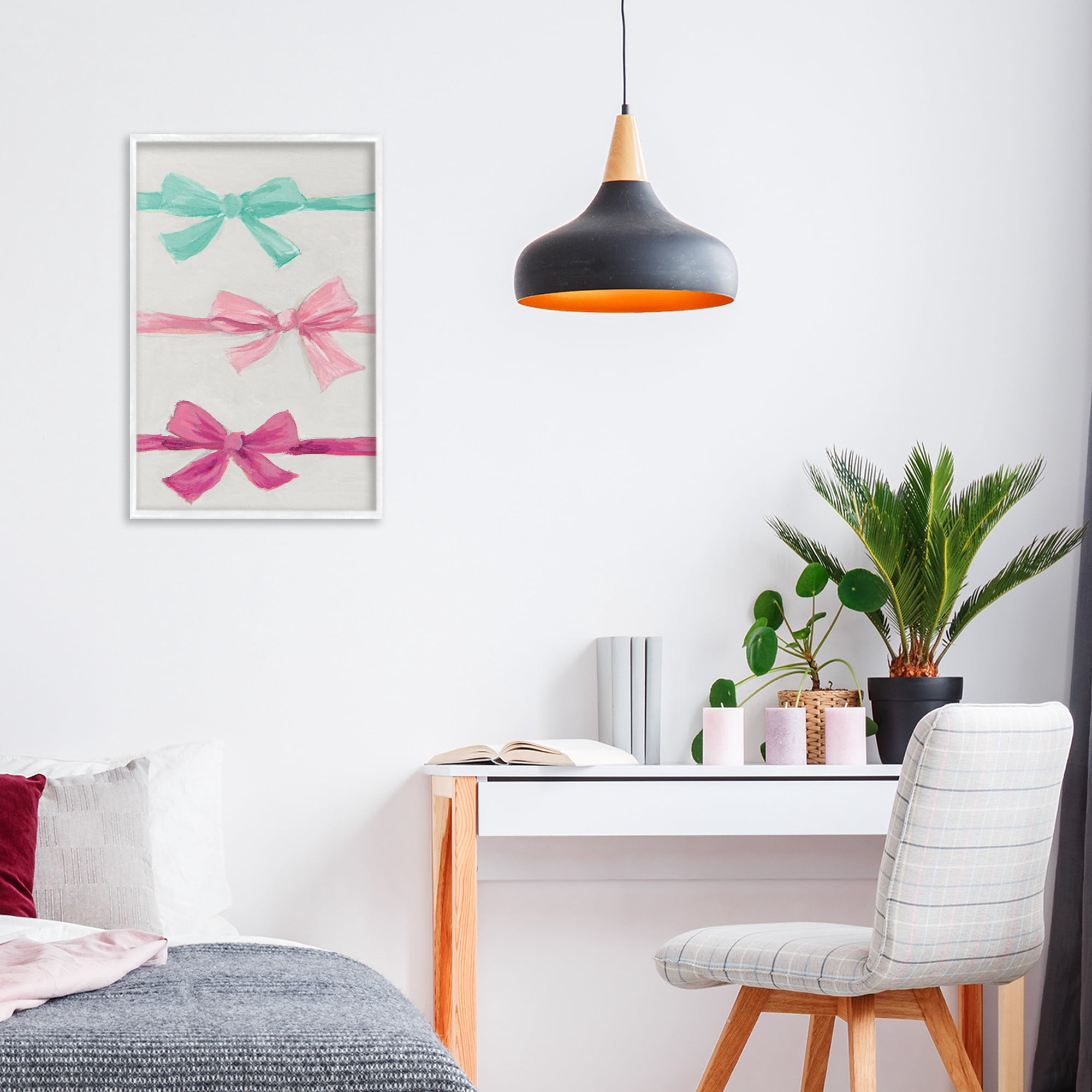 Stupell Industries Ribbon Bows Trio White Framed Giclee Art, design by Lanie Loreth