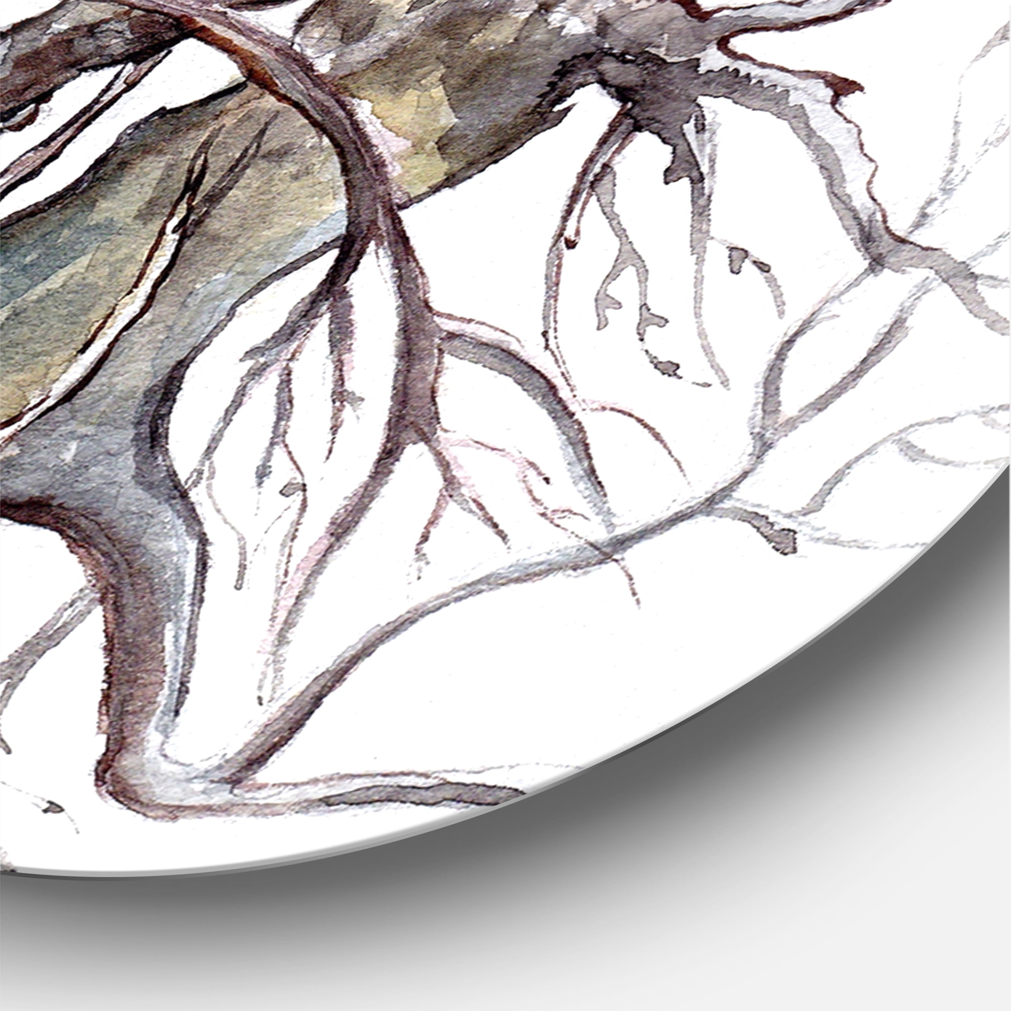 Designart 'Ancient Beautiful Bird On A Branch' Traditional Circle Metal Wall Art 23x23 - Disc of 23
