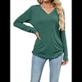 thumbnail image 3 of Camisetas de Mujer con Cuello en V, Larga, Informales, Básicas, Lisas y Suaves Verde Oscuro L, 3 of 10