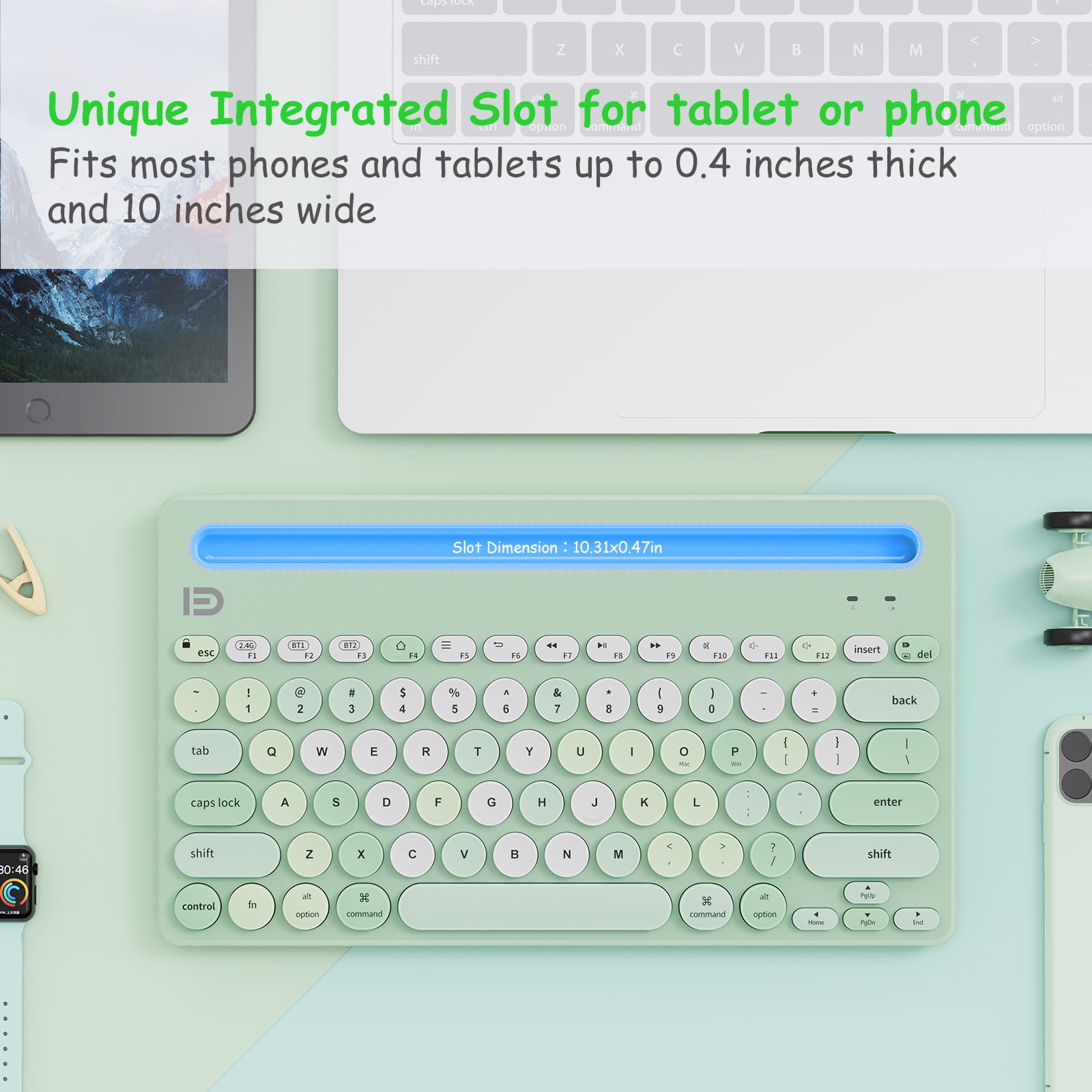 Wireless Keyboard Multi-Device, Bluetooth and 2.4G Dual Mode, Switch to 3 Devices for Cellphone, Tablet, PC, Smart TV, MacBook iOS Android Windows, Green