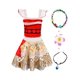 thumbnail image 3 of Vestido De Estilo Étnico, Disfraz Con Mangas De Volante Elegante Con Accesorios De Corola Flor Collar Para Fiesta De Cumpleaños Navidad Para Niñas, 3 of 4