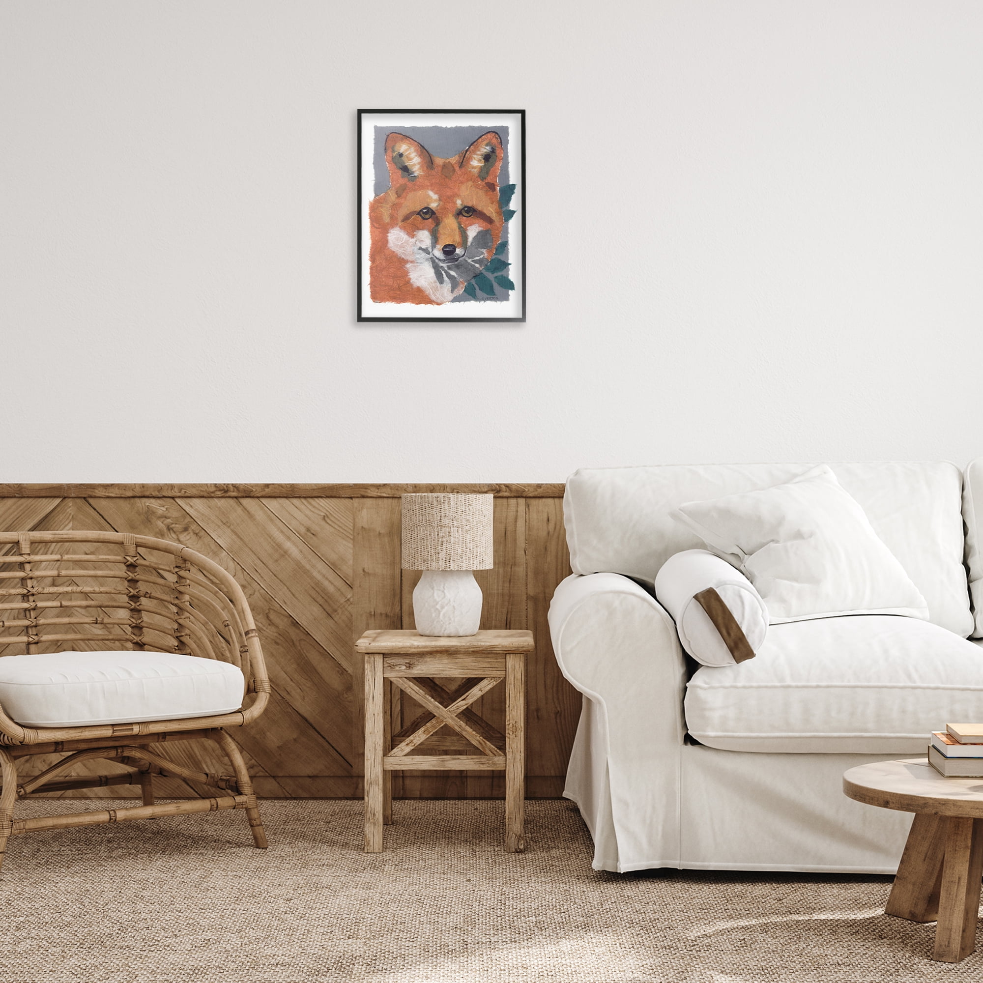 Stupell Industries Fox with Opaque Leaves Animals & Insects Painting Black Framed Art Print Wall Art, 16 x 20