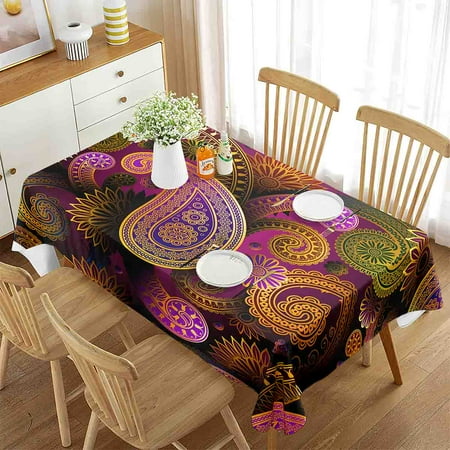 

Paisley Tablecloth Flowers Leaves Floral Pattern Bohemian Style Country Print Rectangular Table Cover for Dining Room r
