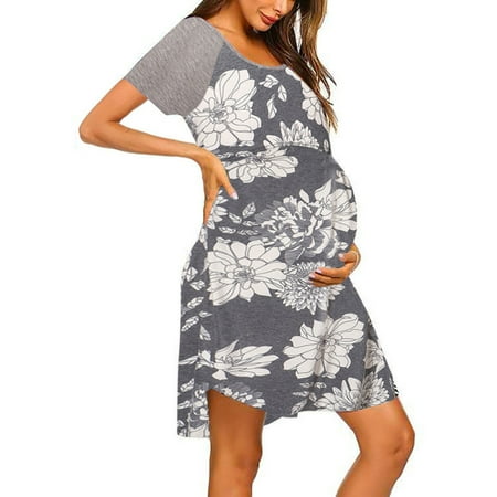 

purcolt Women s 3 in 1 Labor/Delivery Loose Pajamas Maternity Round Neck Floral Print Patchwork Short Sleeve Dress Pregnant Comfy Cotton Breastfeeding Nursing Sleepwear Dress