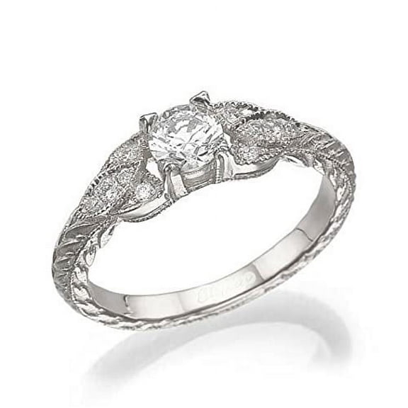HeartsAndYou 1.5ct Round Moissanite Vintage Inspired Inspired Solitaire Accent Ring 18k White Gold Over Silver