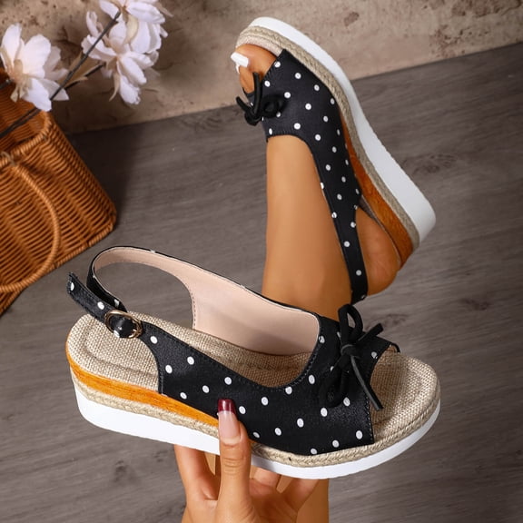 Hurxie Women's Comfortable Wedge Sandals Casual Espadrilles Ankle Strap Open Toe Walking Summer Shoes Black 42