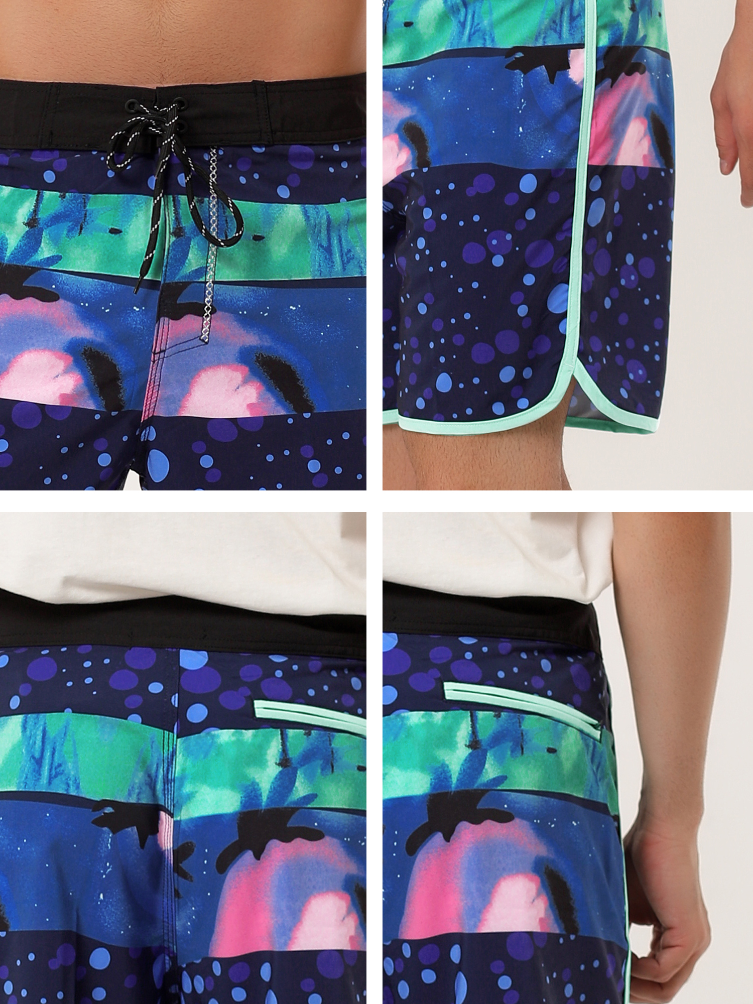 Unique Bargains Men's Swim Shorts Drawstring Waist Summer Board Shorts 30 Navy