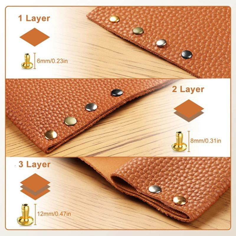 PatungKu 480 Set Leather Rivets 4 Color 3 Size with Hammer and 3 Setting Tool