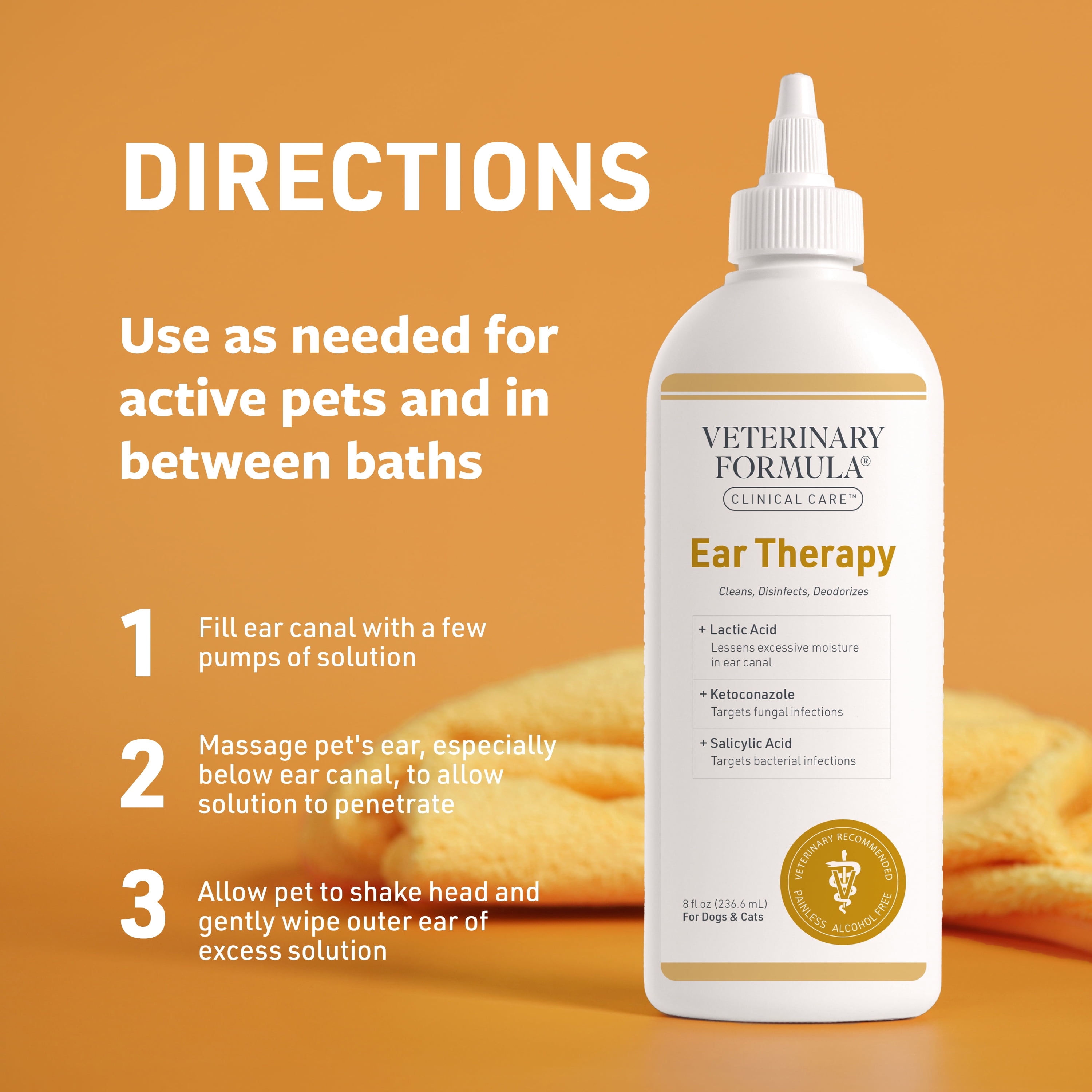 Veterinary Formula Clinical Care Ear Therapy Dog & Cat Ear Cleaner, 8 fl oz Bottle