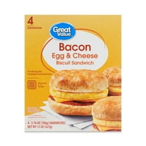 Great Value Biscuit Sandwiches Bacon Egg and Cheese, 3.76 oz, 4 Count (Frozen)