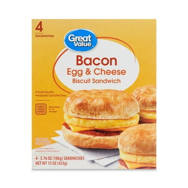 Great Value Biscuit Sandwiches Bacon Egg and Cheese, 3.76 oz, 4 Count (Frozen)