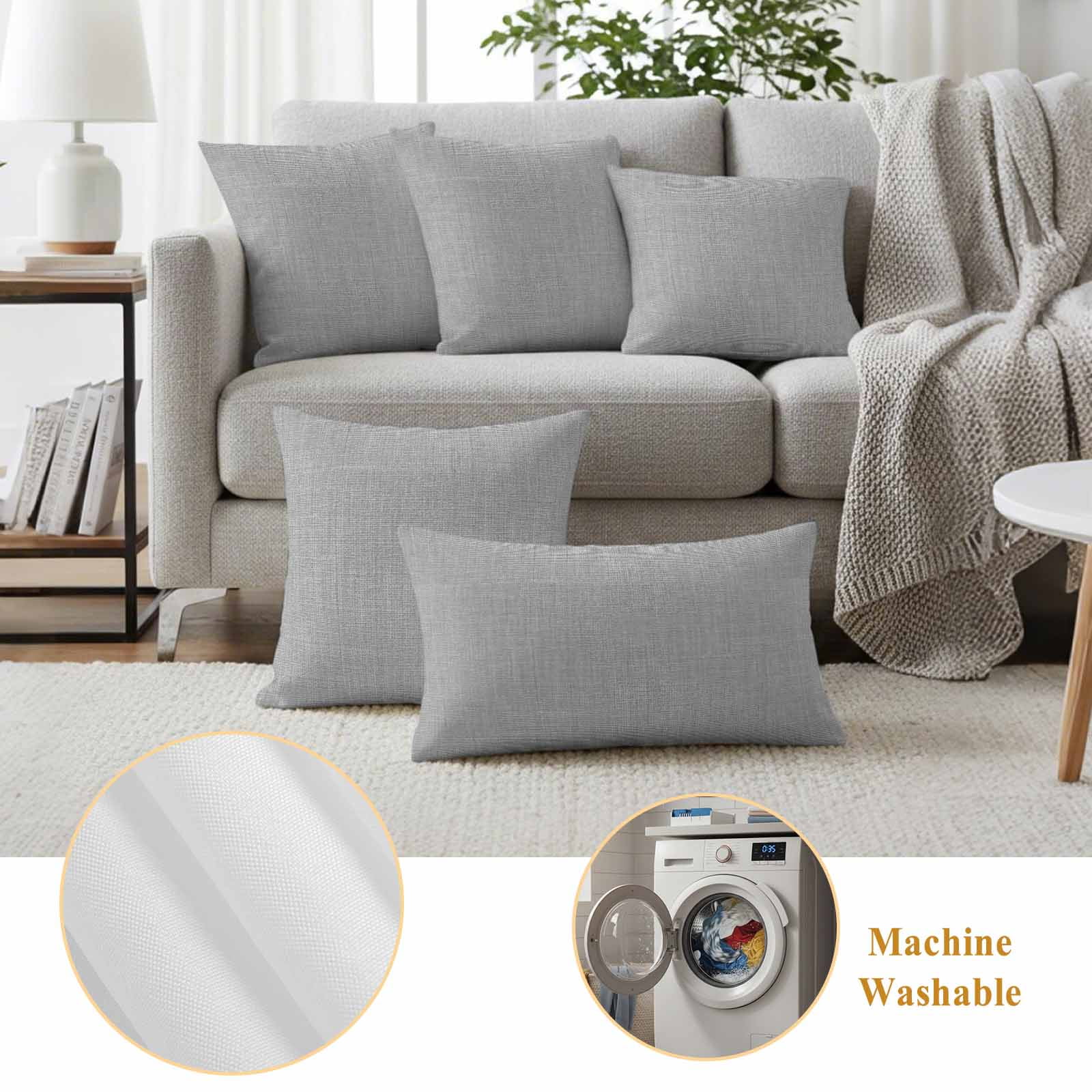 Grey Burlap Texture Outdoor Waterproof Pillow Covers, Farmhouse Vintage Gray Decorative Square Throw Pillowcase Sofa Cushion Sham for Patio/Couch/Chair, 16"x16" 2 Pack