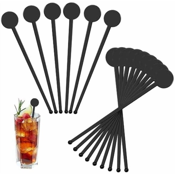 240Pcs Drink Stirrers Cocktail, 7 Inches Disposible Plastic Swizzle Sticks with Disc Top, Mixing Rod for Bar Drinks,Wedding Drinks,Coffee Stir,Whiskey BeverageBlack