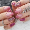 thumbnail image 1 of Uñas postizas de cobertura completa, Uñas postizas acrílicas, purpurina, mariposa, diamantes de imitación, color rosa degradado, 24 unidades, 1 of 4