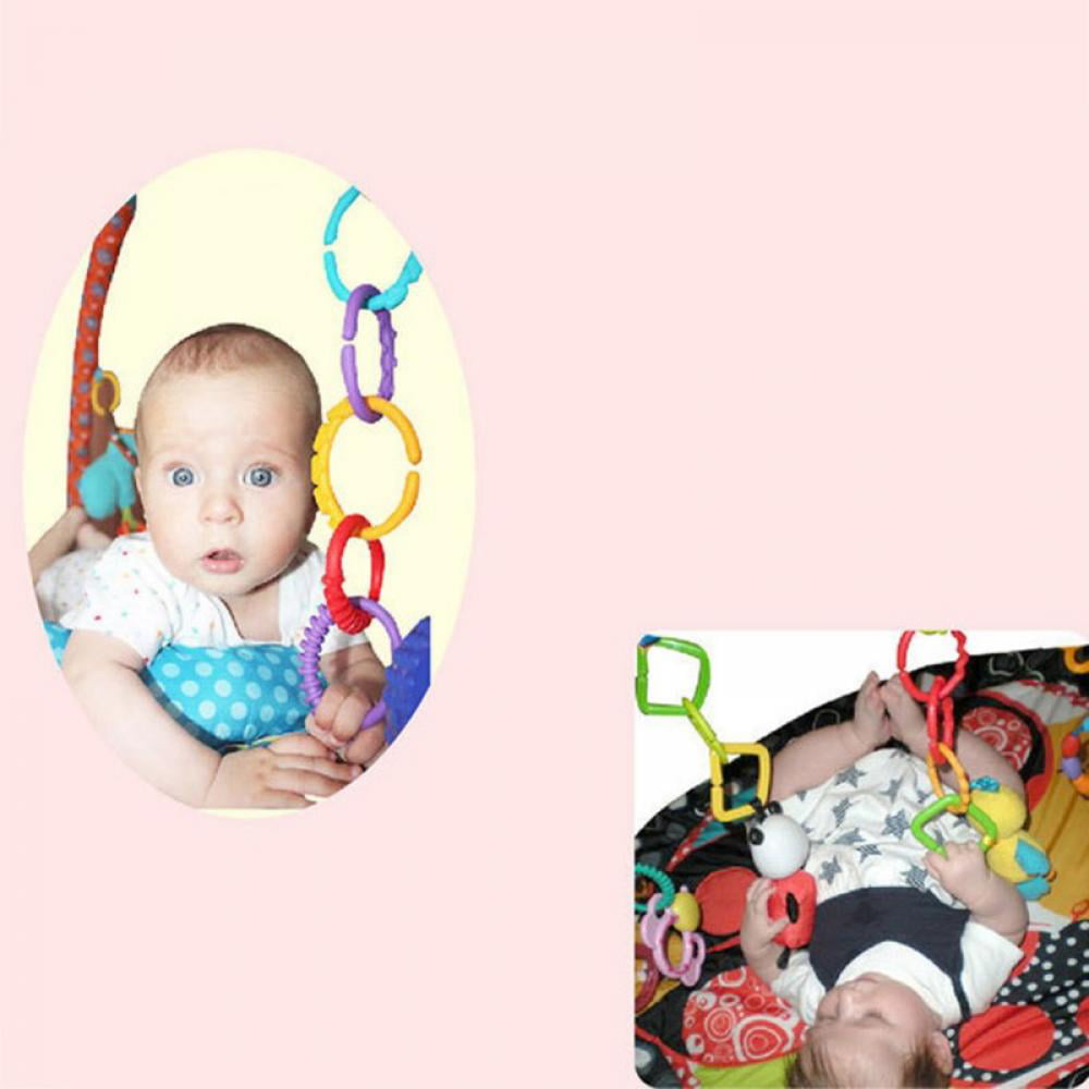 6PCS Colorful Rainbow Rings Baby Teether Crib Bed Stroller Hanging Rattles ToyQH 