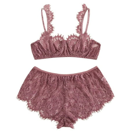 

Women s 2 Piece Sexy Lace Strap Bralette Bra and Panty Lingerie Sets