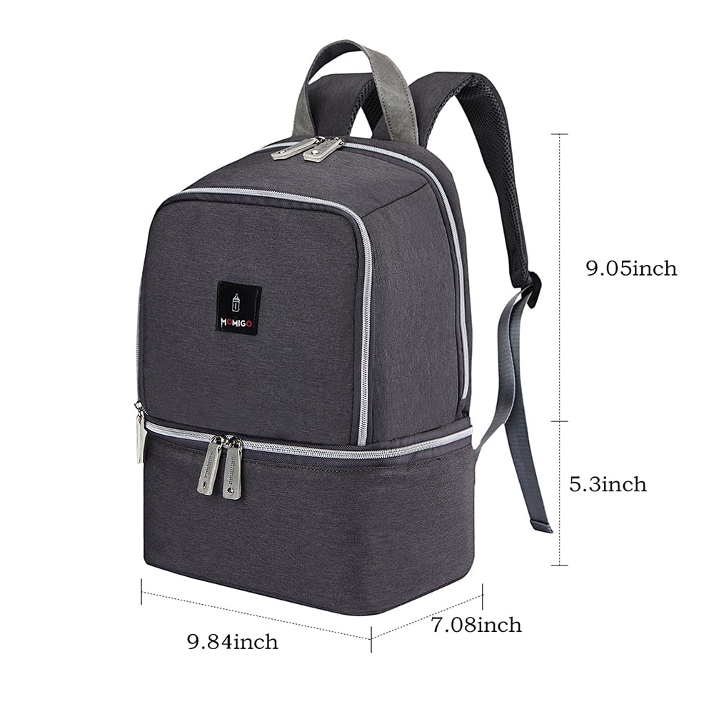 Breast Pump Bag Backpack - Cooler Lunch Bag Double Layer for Mother Large Size Gray