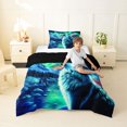 thumbnail image 4 of Manfei Dreamy Northern Lights Twin Comforter Sets,Wild Wolf Bedding Set,Blue Green,Black Reversible,2-Piece,1 Comforter and 1 Pillowcase, 4 of 7
