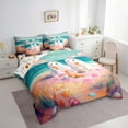 thumbnail image 4 of Manfei Cute Halloween Ghost Bedding Comforter Set 7pcs for Teens, Marine Beach Party King Bedding Sets, Vintage Oil Printing Reversible Bed Sheets, Breathable Home Decor, 4 of 8