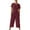 Wine, variant on Diufon Women Cotton Linen Overalls Short Sleeve Crewneck Romper Pockets Solid Color Elastic Waist Jumpsuit