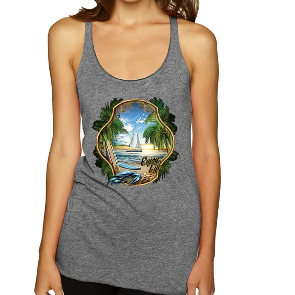 Wild Bobby, Enjoy Life Vintage Beach Surf Sailboat, Pop Culture, Women Tri-Blend Racerback Tank Top, Premium Heather, Medium