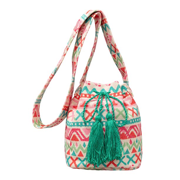 Bolso bohemio para mujer, bolso de lona con cordón y borla, bolso de playa de verano (verde)